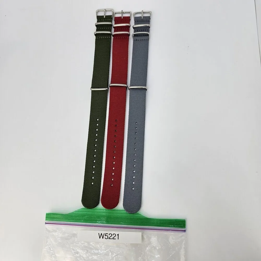 3X 22MM Nylon Canvas Watch Band 1 Piece Strap Green Red Gray‎ Men's Watch Band